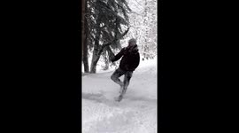 Snowy forest holiday fun in the Caucasus Mountains, Teberda, Russia