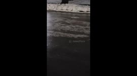 Overnight freezing rain leaves hills and sidewalks icy in Massachusetts, USA