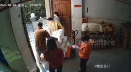 Rats scatter as workers unload sacks in warehouse in Guangdong, China