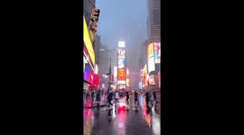 Slow-Motion Snowfall Over Times Square in New York City