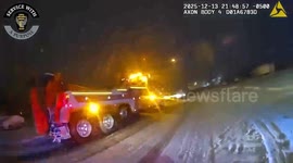 Impaired Driver Nearly Strikes Tow Truck on Snowy Road
