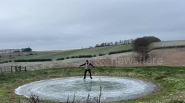 Brit whips out his ice skates on frozen pond in Yorkshire