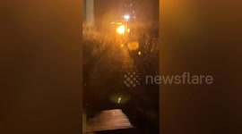 Dramatic footage shows electricity pole ablaze during Storm Goretti