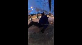 Man slips on ice while filming selfie video near Eiffel Tower