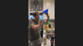 Guy Splashes Beer Bong Contents Over Self