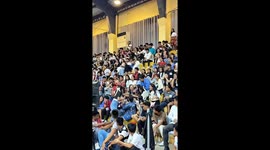 Accidental tackle causes laughter during game at youth event in Pangasinan, Philippines