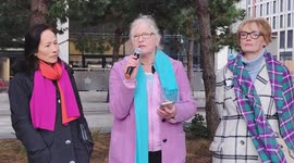 Speaker Miranda Newsom at the No Men in Female Changing Rooms demonstration in London, UK