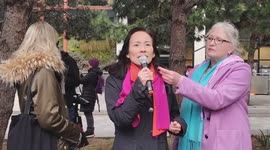 Speaker Su Wong of the Women's Sports Union at the No Men in Female Changing Rooms demonstration in London, UK