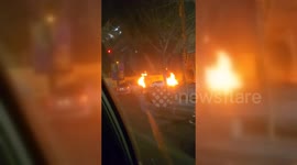 Iran: Vehicles Burned During Protests in Tehran