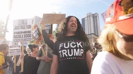 .Protesters gathered this Saturday near Pershing Square in Los Angeles  to protest the killing of a woman by an immigration agent.
