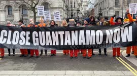 Protesters in Orange Jumpsuits Call for Closure of Guantanamo Bay Outside Downing Street, London