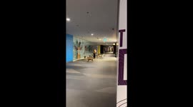 Mall security guard followed by stray dogs in Philippines