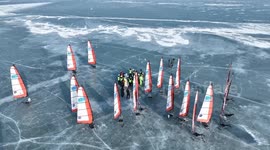 China: Xinjiang's Bosten Lake hosts thrilling ice sailing regatta to boost winter tourism
