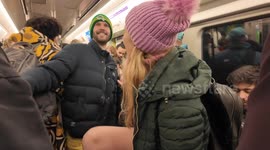 People hit the London Underground without their trousers for The No Trousers Tube Ride London 2026