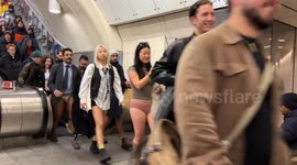 Bare-Legged Commuters Board London Tube for No Trousers Day