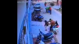 Girl, 9, survives crash after accidentally accelerating on scooter while father dropped off her brother