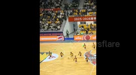 Young boy remains calm despite error and continues impressive basketball routine with kindergarten kids