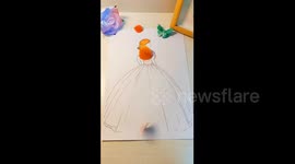 China: Leaf art princess made from autumn leaves in China