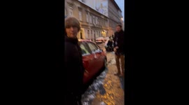 Snowball fight turns slippery as young man falls in viral Budapest clip