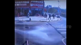 Terrifying moment out-of-control sends stone ball crashing into Chinese restaurant