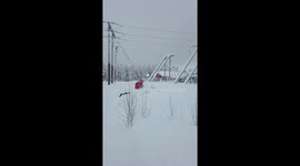 Snowmobiling struggle through towering snow in Bydalen, Sweden