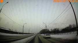 Audi loses control and hits roadside pole in Saint Petersburg, Russia