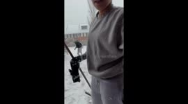 Snowball mishap during playful snow day in Holland, Netherlands