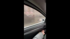 Frozen Glass Windows After Ice Rain