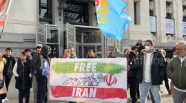 Iranians in Madrid demonstrate and demand the return of the Shah of Persia.