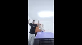 Table breaks during playful ping pong game in Romania
