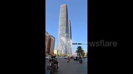 China: High-rise conducts emergency fire spray drill in China