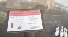 Man protests to fix Britain's roads - by filling pothole with bowling pins