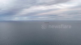 Drone footage shows captured Russian vessel anchored off the coast of Scotland