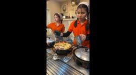 Eating seafood pancakes at a night market in Bangkok