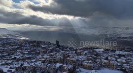 DRONE - Snowfall blankets Bludan in Syria’s Damascus countryside