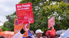 Venezuelan workers from key sectors join march in support of Maduro, Flores