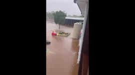 Severe flooding inundates rural property after heavy rainfall in Queensland, Australia