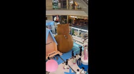 Chinese cat climbs giant teddy bear and naps between its ears