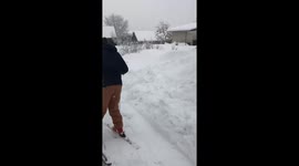 Nigerian man on skies Slovakian snow win against him 