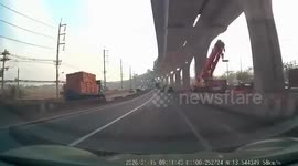 Dashcam shows moment crane plunges onto road killing two drivers