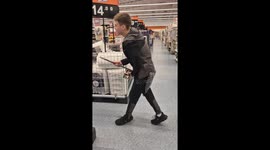 I can’t take him anywhere! Teens pretending to fly a broomstick in  B&M Gone Wrong! 