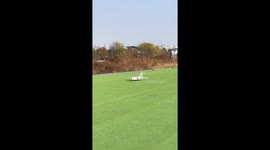 Remote-controlled model airplane crash during takeoff attempt in Shanghai, China