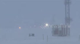 Heavy snowstorm blankets Rochester International Airport in New York, USA
