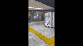 Water bursts from ceiling at metro station in Tokyo