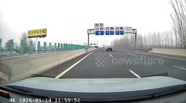 Runaway tyre returns to sender: Car smashes into rogue wheel on highway, sending it spinning back to owner