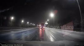 Chinese truck rotates 360 degrees on slippery highway and keeps moving