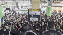 Commuters cram onto platform as power outage halts Tokyo trains