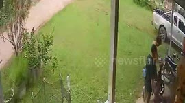 Rider leaps off electric motorcycle as it bursts into flames