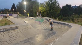 Scooter trick attempt mishap in Moscow, Russia