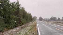 Rare snow falls across the Florida Panhandle in Greenwood, Florida, USA